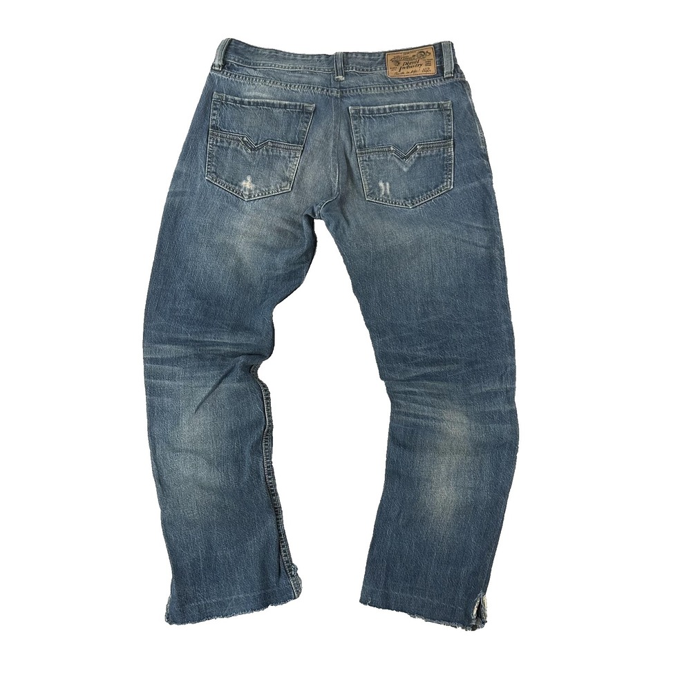 Diesel Larkee Jeans Mens 34x32 Blue Med Wash Regular Straight Distressed Denim